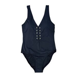 TAHARI Lace-Up One-Piece Swimsuit in Black Size M NWT